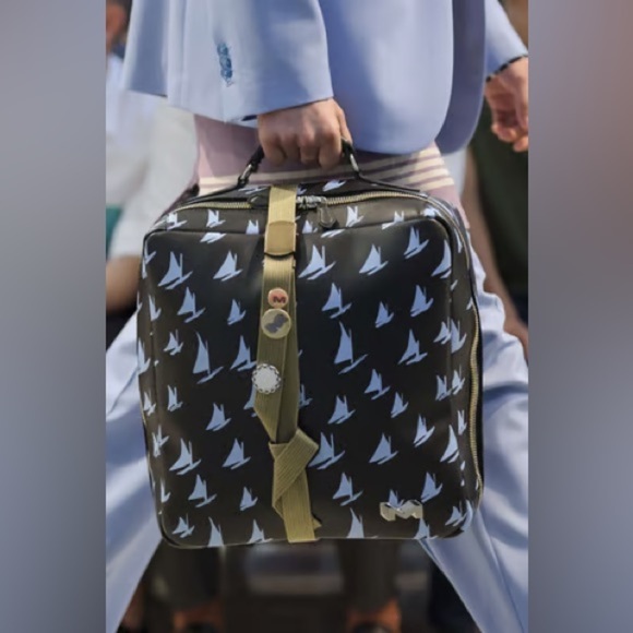 MARNI Spring/Summer 2018 Unisex Blue Leather Sailboat Patterned Satchel Bag - Picture 1 of 17